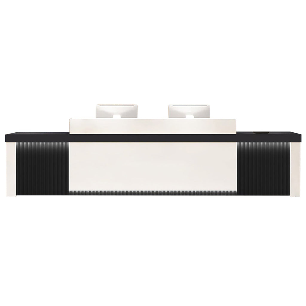 Modern Reception Desk Slatted Panel Counter LED 120–600cm White Light Gray