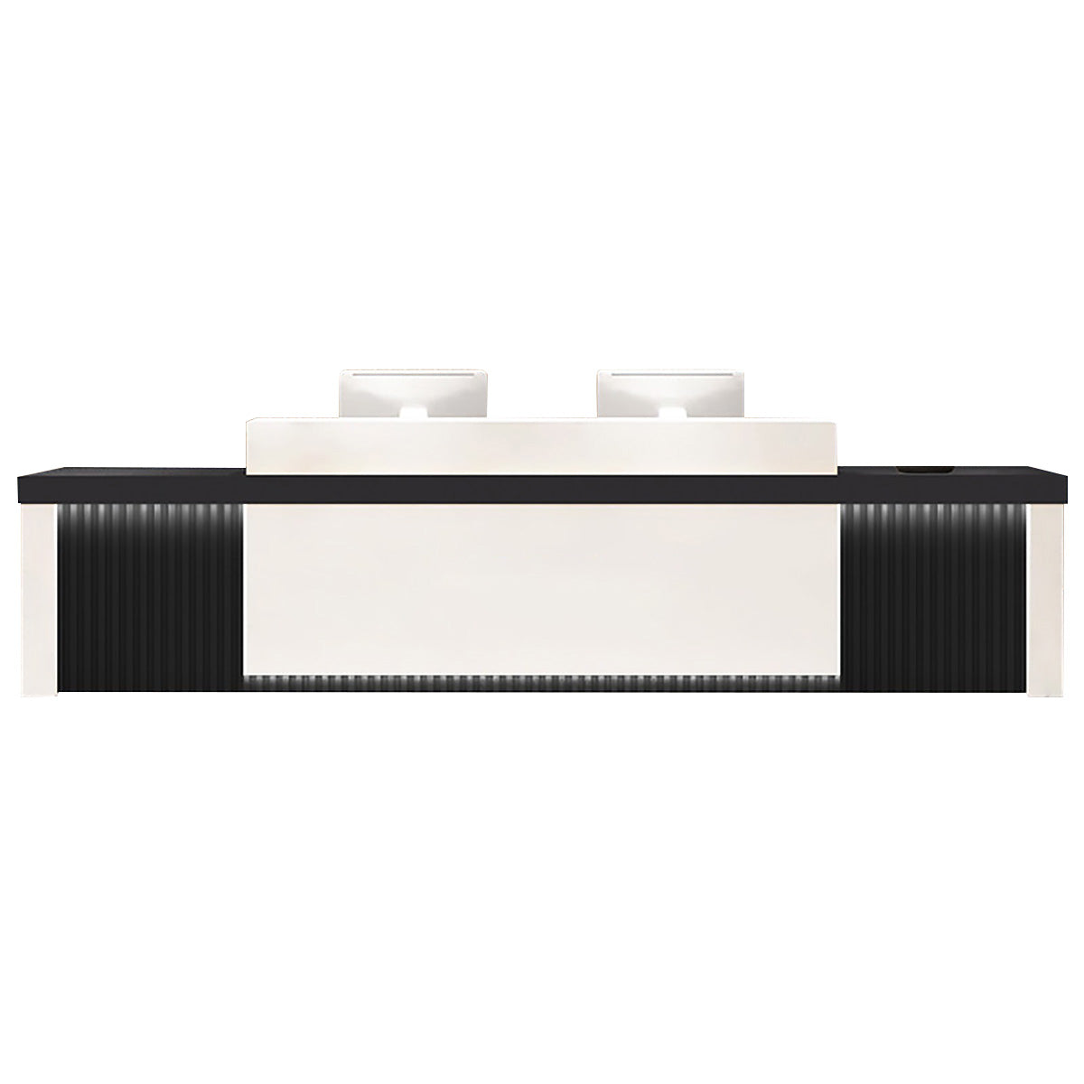 Modern Reception Desk Slatted Panel Counter LED 120–600cm White Light Gray
