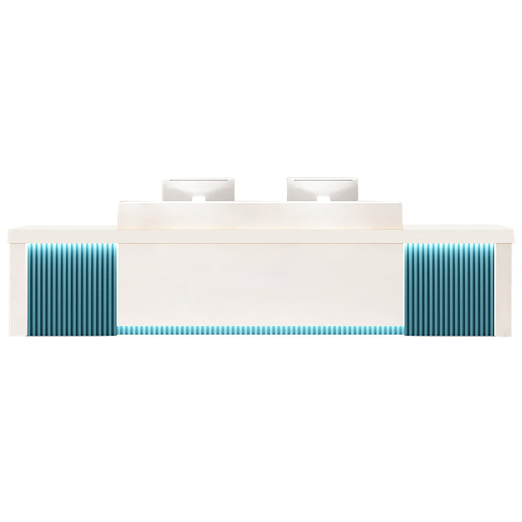 Modern Reception Desk Slatted Panel Counter LED 120–600cm White Light Gray