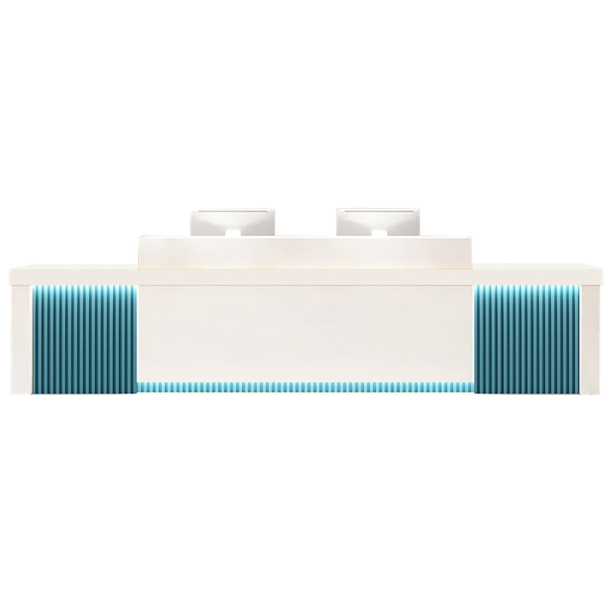 Modern Reception Desk Slatted Panel Counter LED 120–600cm White Light Gray