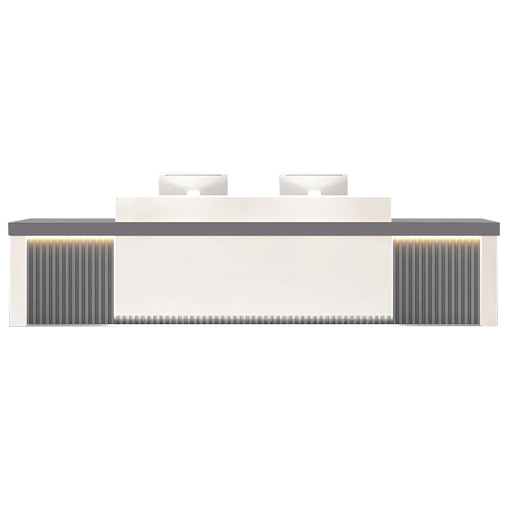 Modern Reception Desk Slatted Panel Counter LED 120–600cm White Light Gray