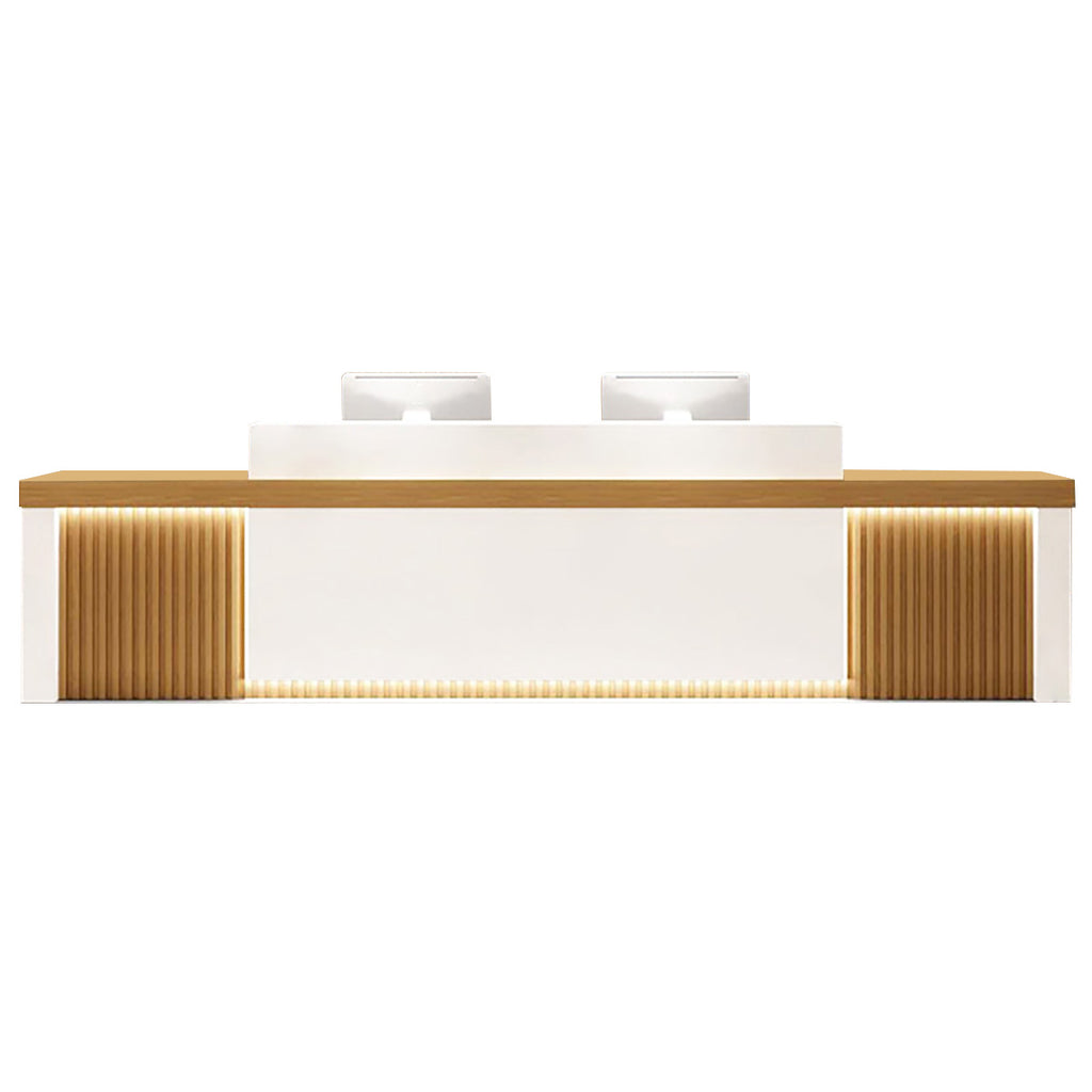 Modern Reception Desk Slatted Panel Counter LED 120–600cm White Light Gray