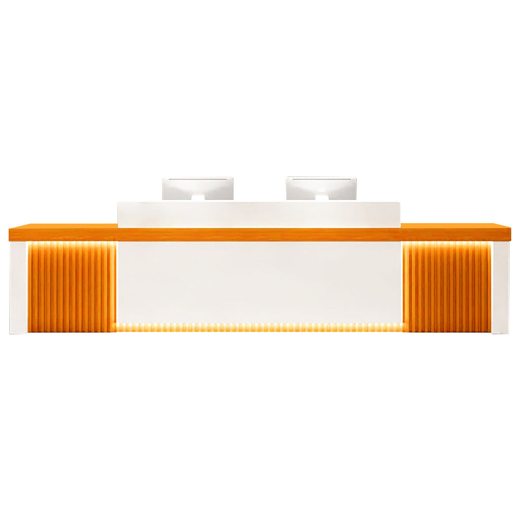 Modern Reception Desk Slatted Panel Counter LED 120–600cm White Light Gray