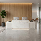 Modern Reception Desk Slatted Panel Counter LED 120–600cm White Light Gray