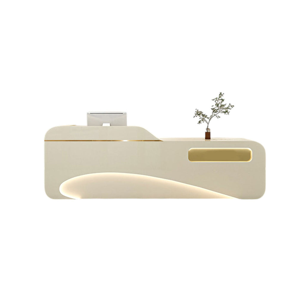 Modern Reception Desk Counter White Marble 120–400cm Wood Panel