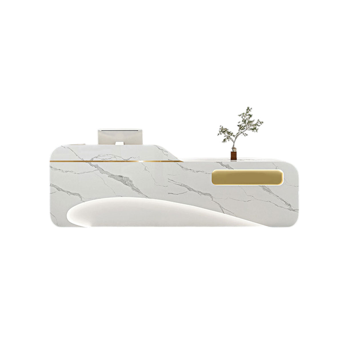 Modern Reception Desk Counter White Marble 120–400cm Wood Panel
