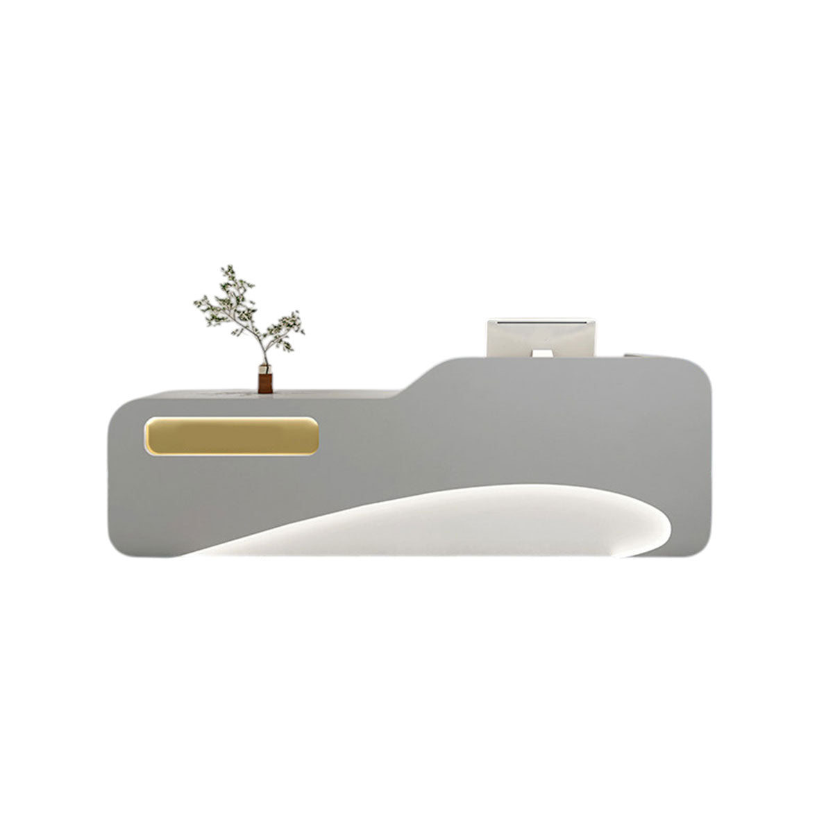 Modern Reception Desk Counter White Marble 120–400cm Wood Panel