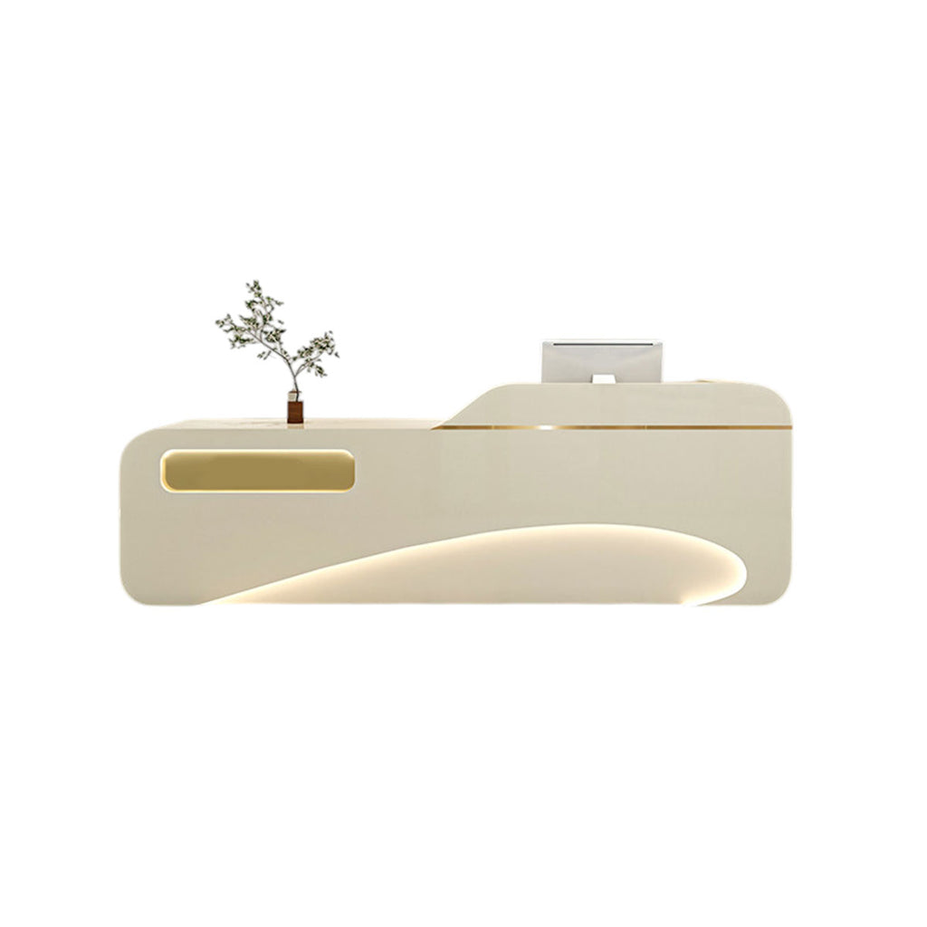 Modern Reception Desk Counter White Marble 120–400cm Wood Panel