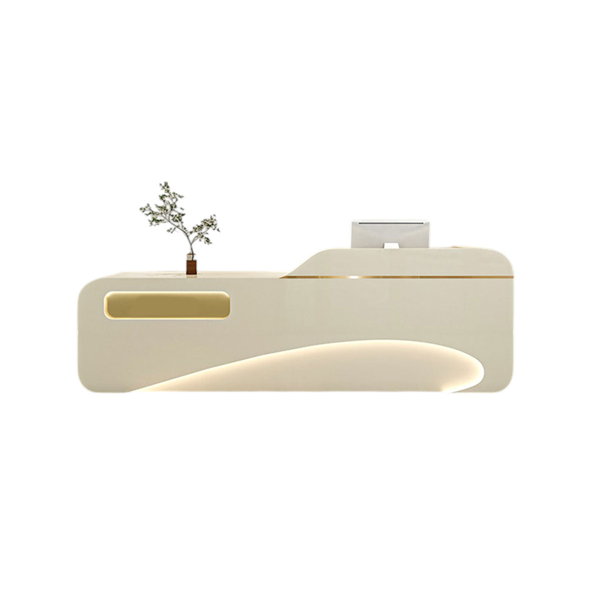 Modern Reception Desk Counter White Marble 120–400cm Wood Panel