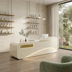 Modern Reception Desk Counter White Marble 120–400cm Wood Panel