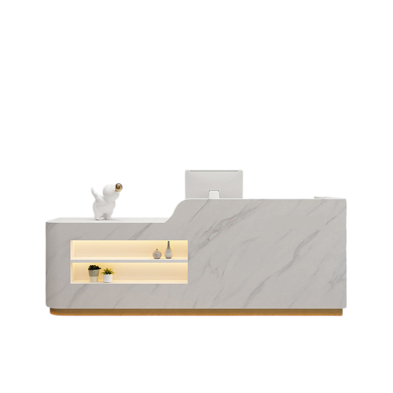 Modern Reception Desk Counter White Marble 100–350cm No Assembly