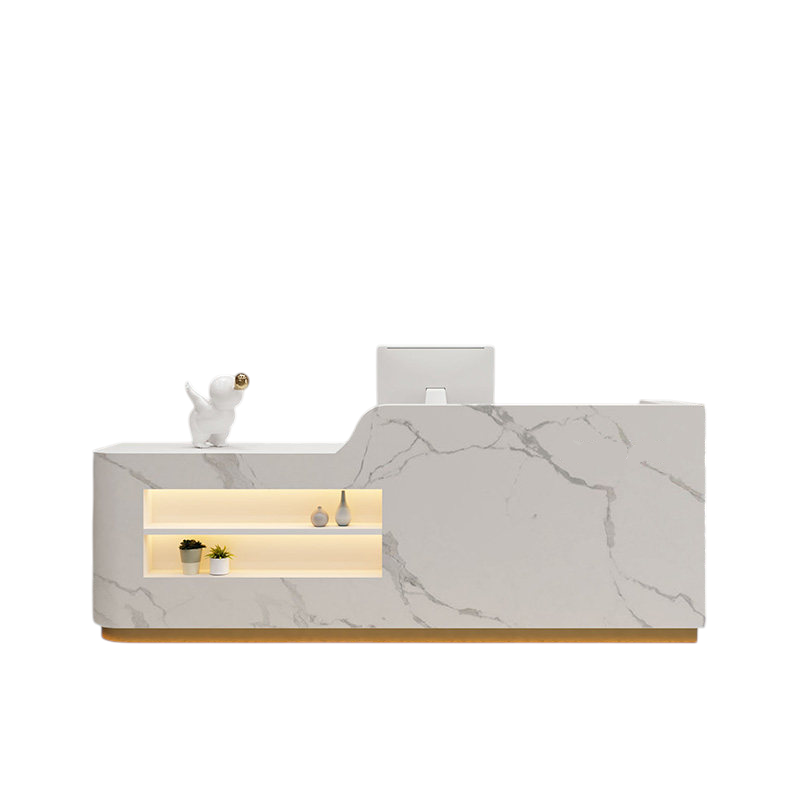 Modern Reception Desk Counter White Marble 100–350cm No Assembly