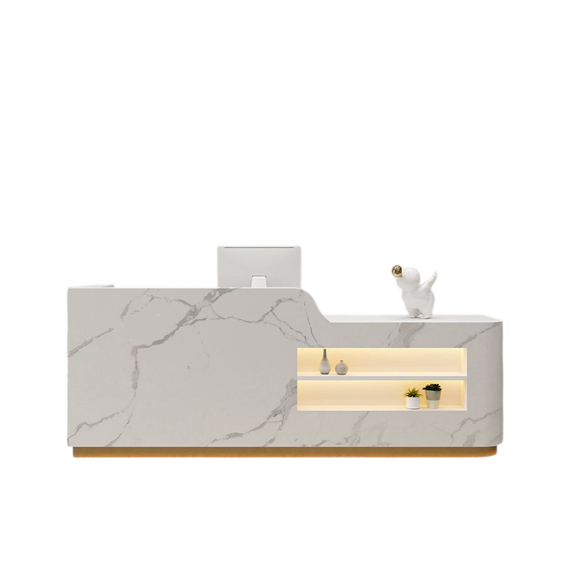 Modern Reception Desk Counter White Marble 100–350cm No Assembly