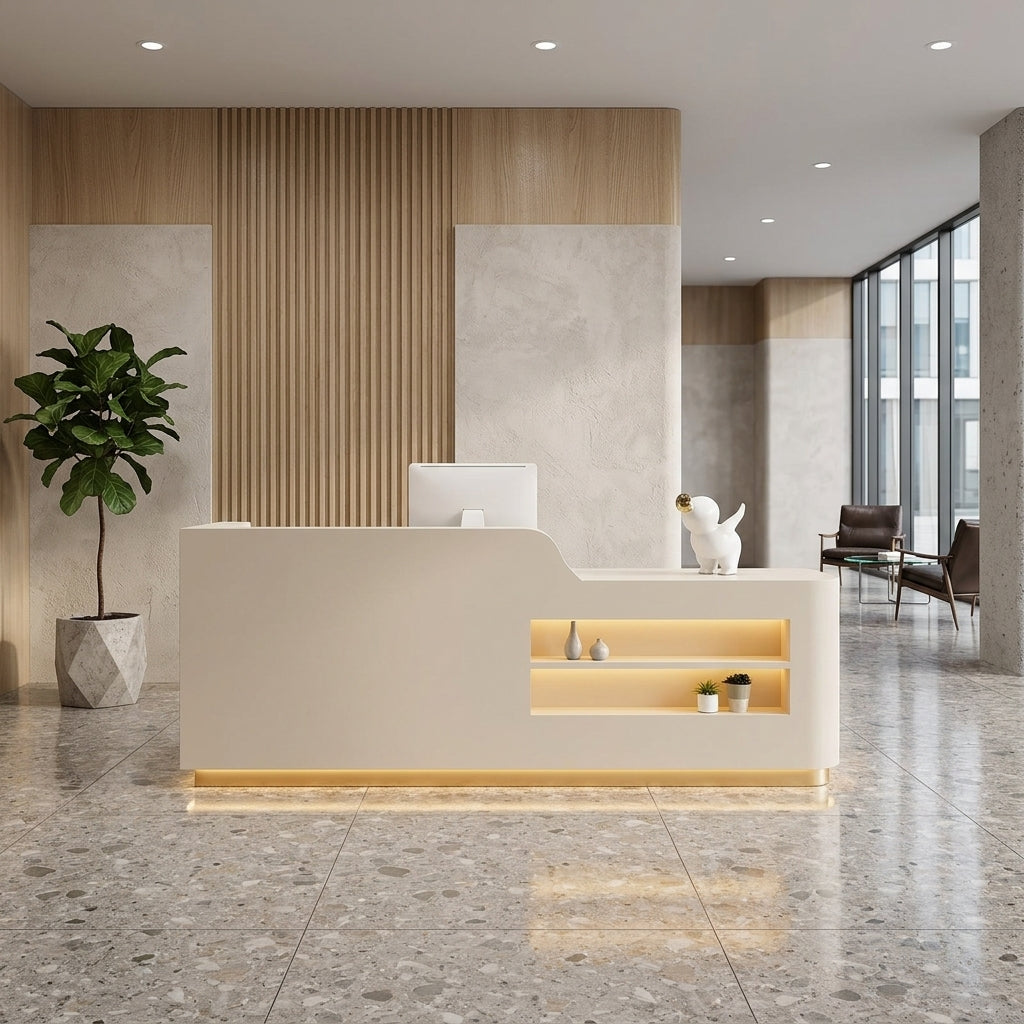 Modern Reception Desk Counter White Marble 100–350cm No Assembly