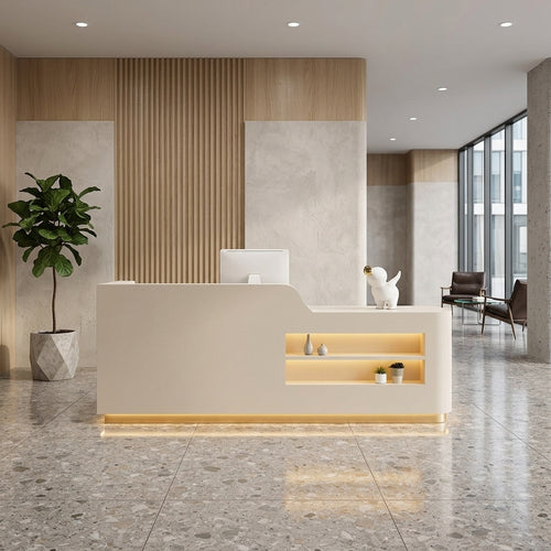 Modern Reception Desk Counter White Marble 100–350cm No Assembly