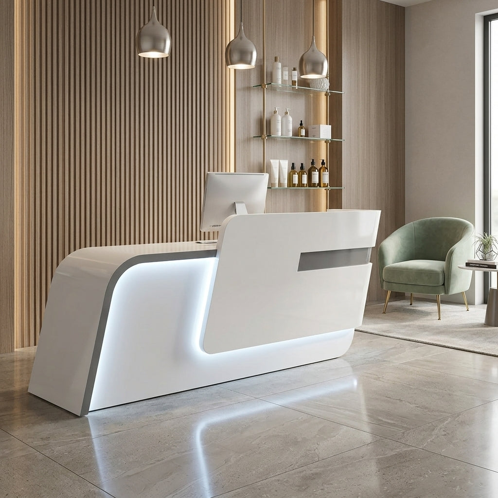 Modern Reception Desk Counter Lacquer 120–480cm Custom Logo