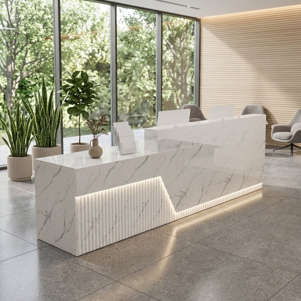 Lacquer Reception Desk Counter Wood Panel 140–500cm Multi Color