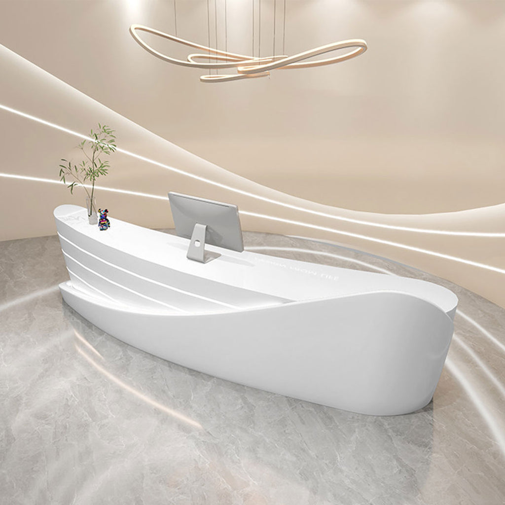 Modern Curved Reception Desk with Storage for Beauty Salon, Retail and Office Front Counter