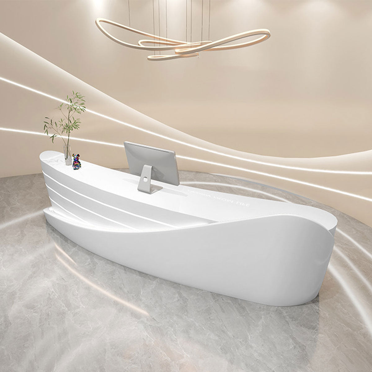 Modern Curved Reception Desk with Storage for Beauty Salon, Retail and Office Front Counter