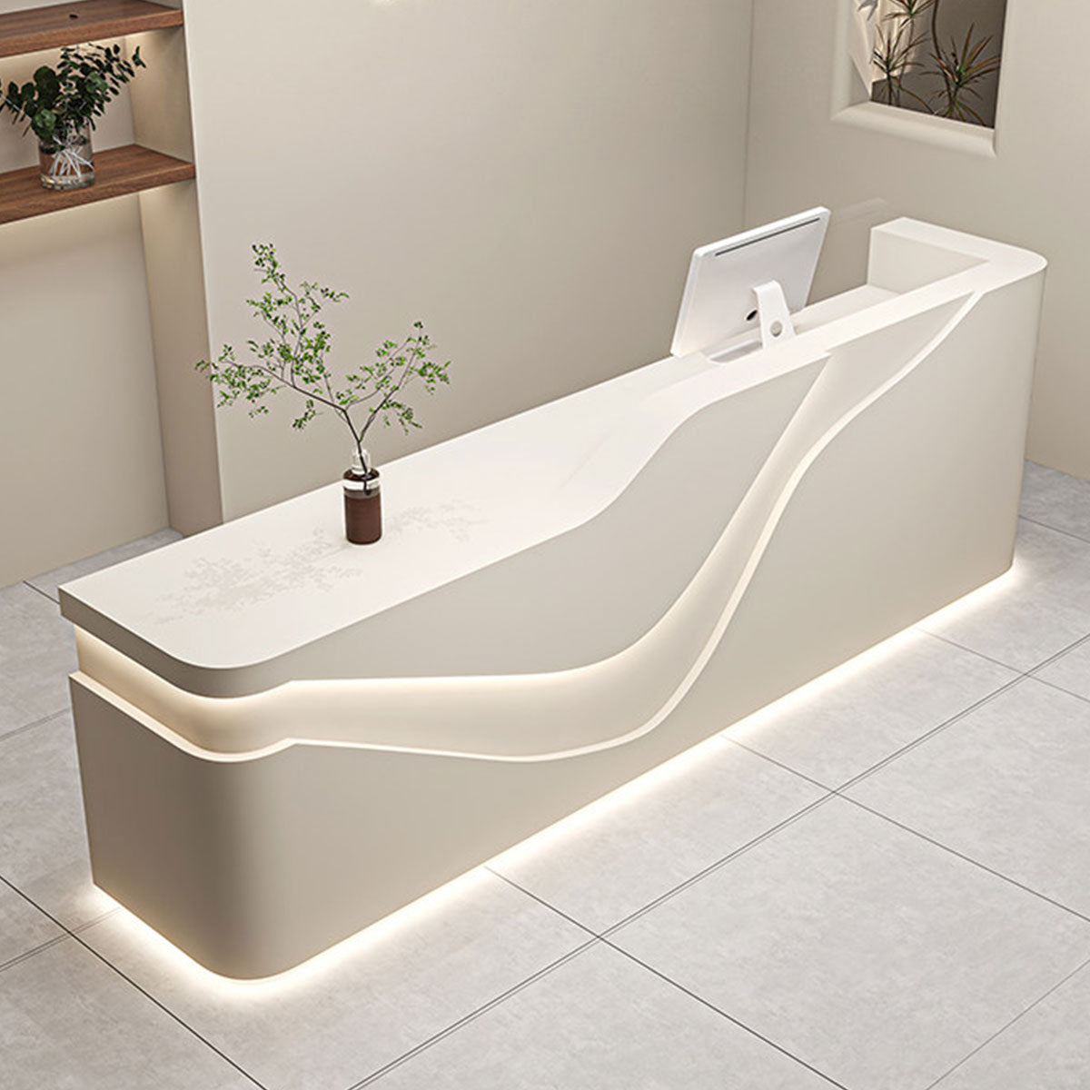 Modern Curved Lacquer Reception Desk for Beauty Salon, Retail & Clinic | ArvionFurn