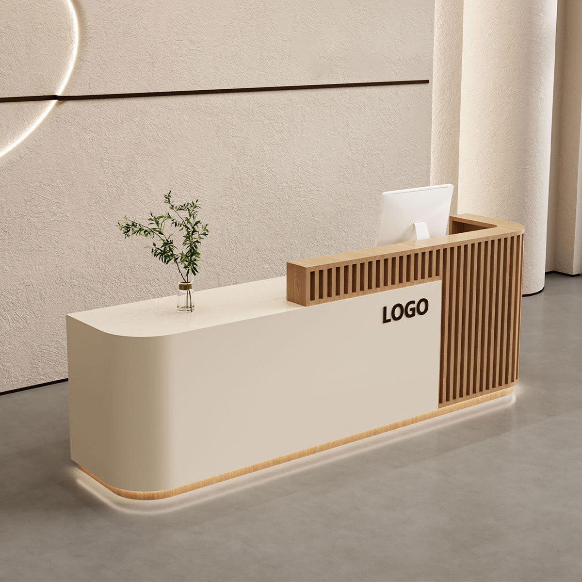 Modern Slatted Reception Counter for Retail, Salon, Office & Hospitality | ArvionFurn