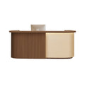 Natural Style Curved Reception Desk with Storage for Salon, Retail & Office | ArvionFurn