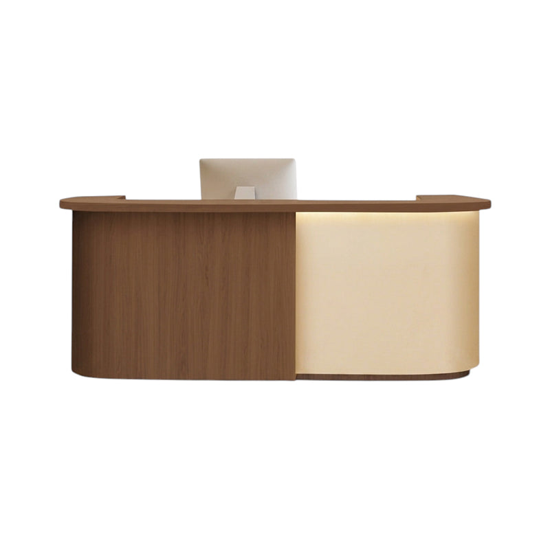 Natural Style Curved Reception Desk with Storage for Salon, Retail & Office | ArvionFurn
