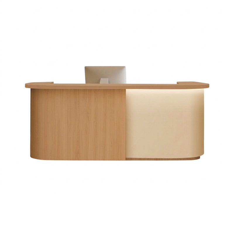 Natural Style Curved Reception Desk with Storage for Salon, Retail & Office | ArvionFurn