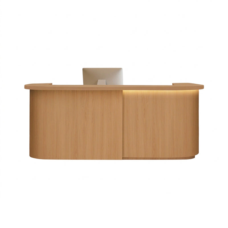 Natural Style Curved Reception Desk with Storage for Salon, Retail & Office | ArvionFurn