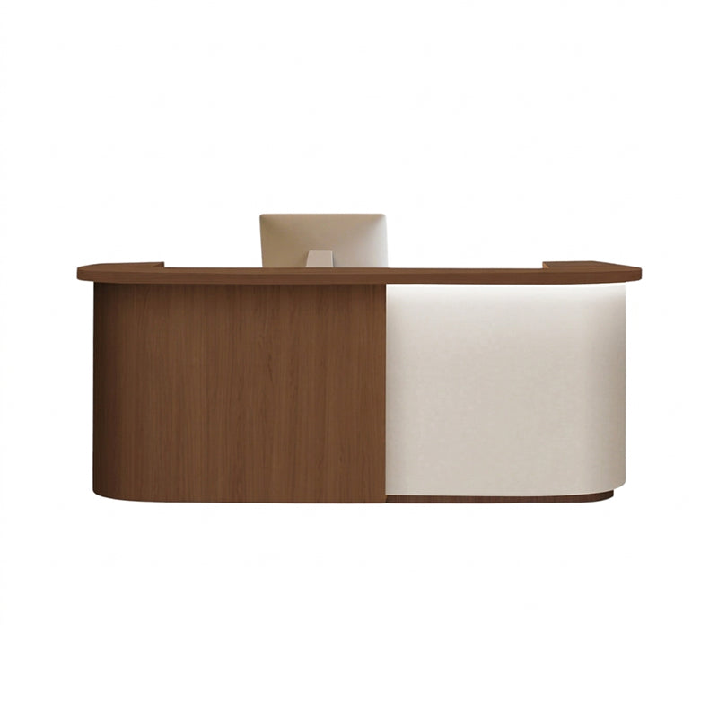 Natural Style Curved Reception Desk with Storage for Salon, Retail & Office | ArvionFurn