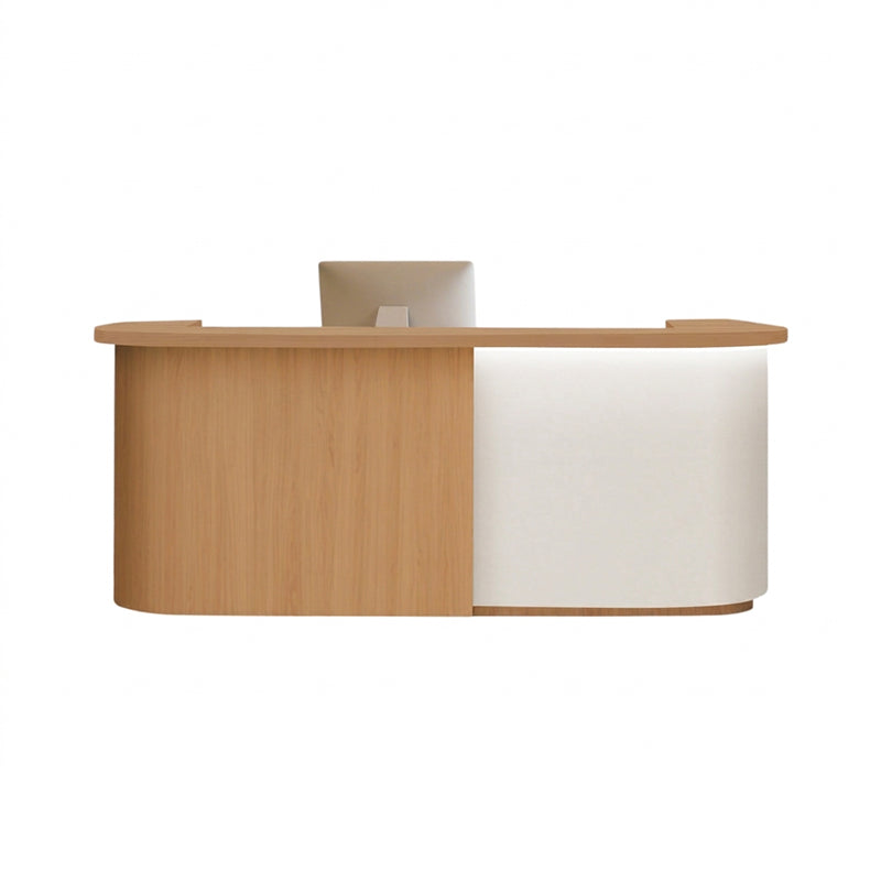 Natural Style Curved Reception Desk with Storage for Salon, Retail & Office | ArvionFurn