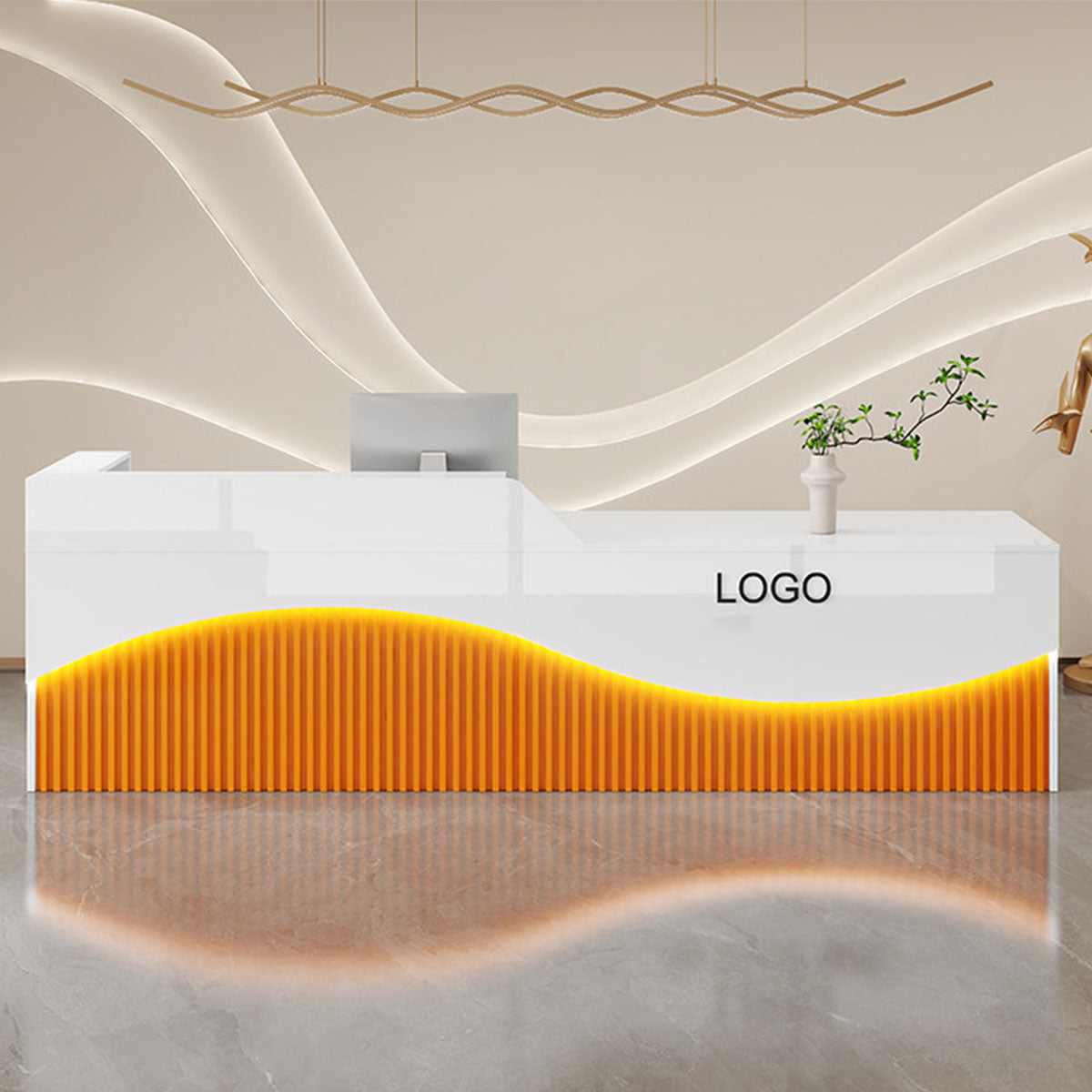 Modern L-Shaped Lacquer Reception Desk with Storage for Retail, Salon & Office 120-520cm