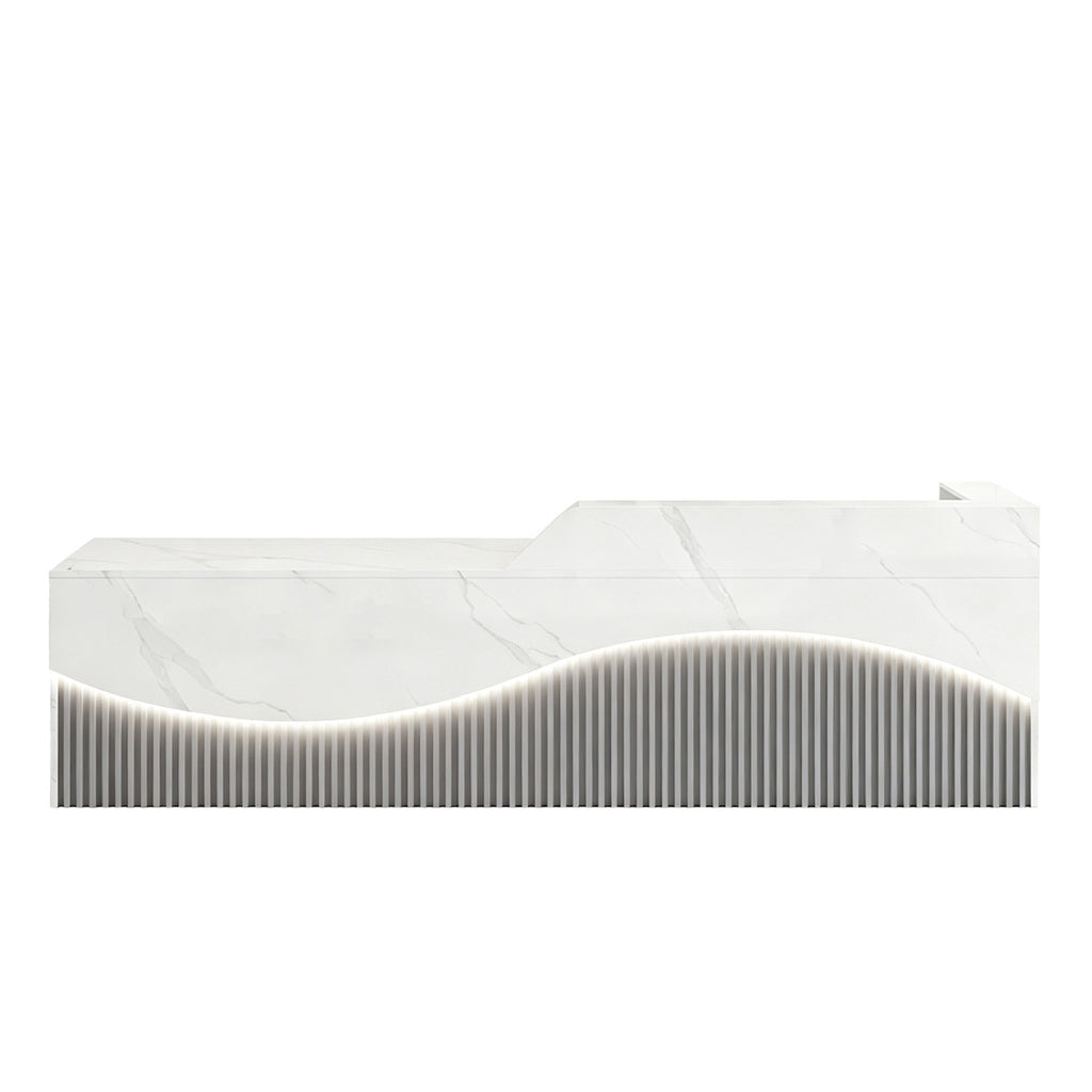 Modern L-Shaped Lacquer Reception Desk with Storage for Retail, Salon & Office 120-520cm