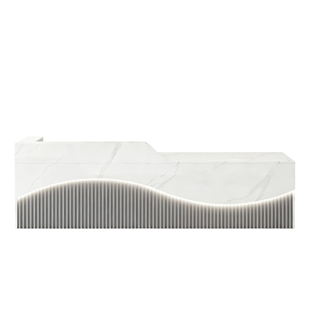 Modern L-Shaped Lacquer Reception Desk with Storage for Retail, Salon & Office 120-520cm