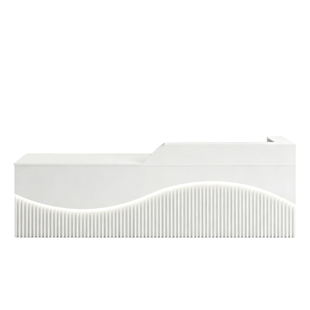 Modern L-Shaped Lacquer Reception Desk with Storage for Retail, Salon & Office 120-520cm