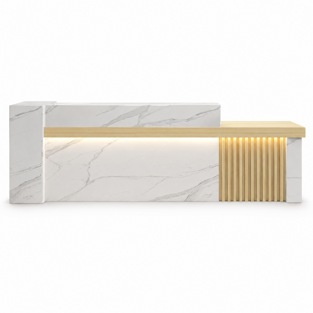 Modern Reception Counter with Storage, Lockable Drawer & Custom Logo | ArvionFurn