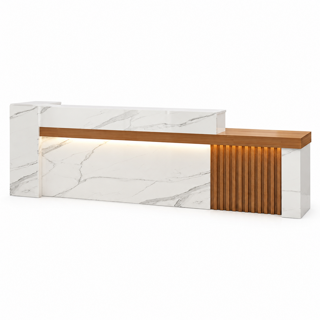 Modern Reception Counter with Storage, Lockable Drawer & Custom Logo | ArvionFurn