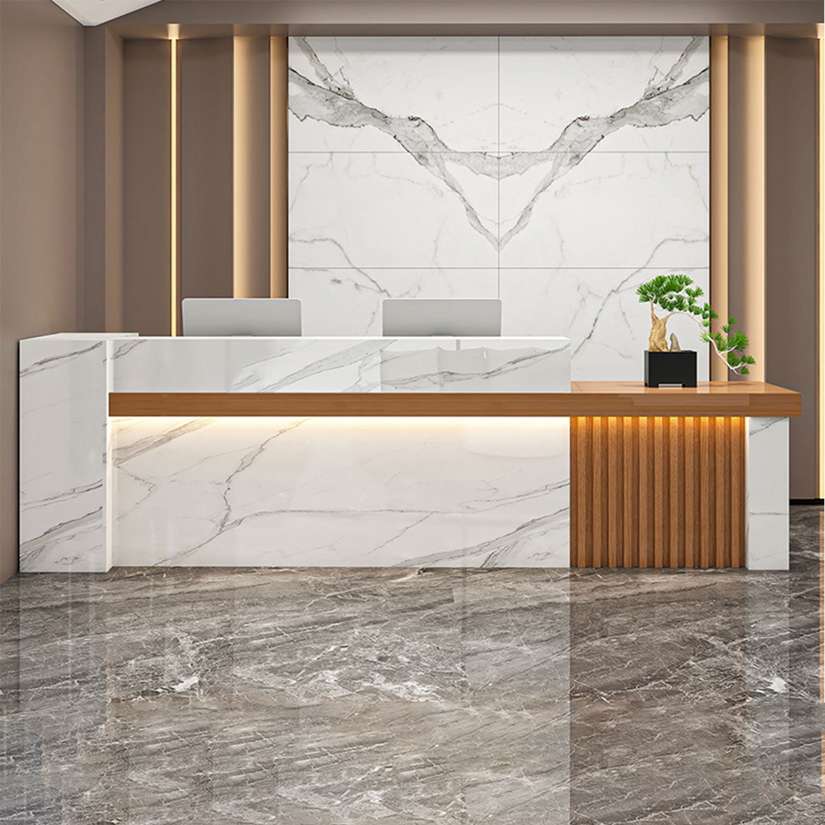 Modern Reception Counter with Storage, Lockable Drawer & Custom Logo | ArvionFurn