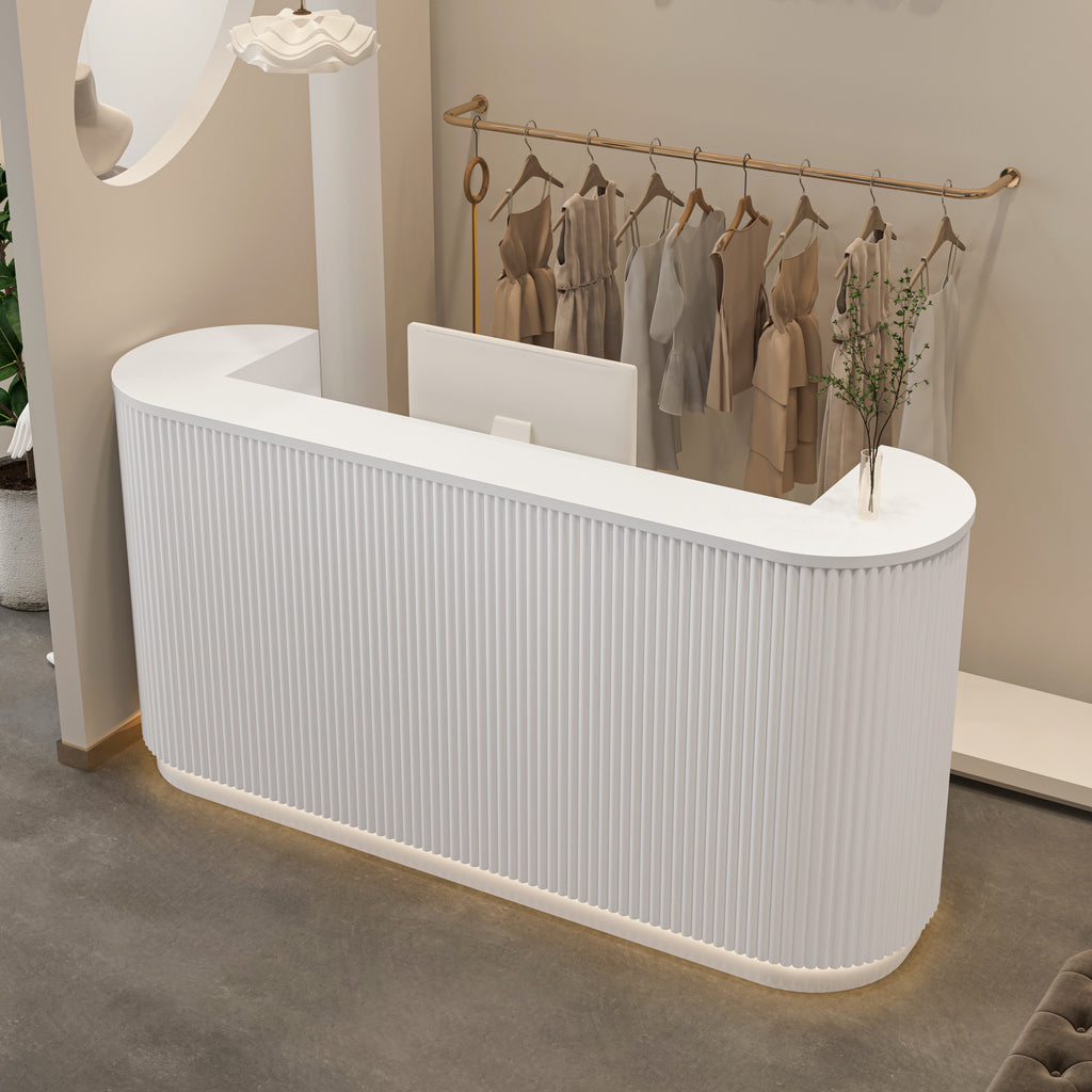 Luxury Modern Curved Reception Desk with LED Lighting for Retail, Salon & Café | ArvionFurn