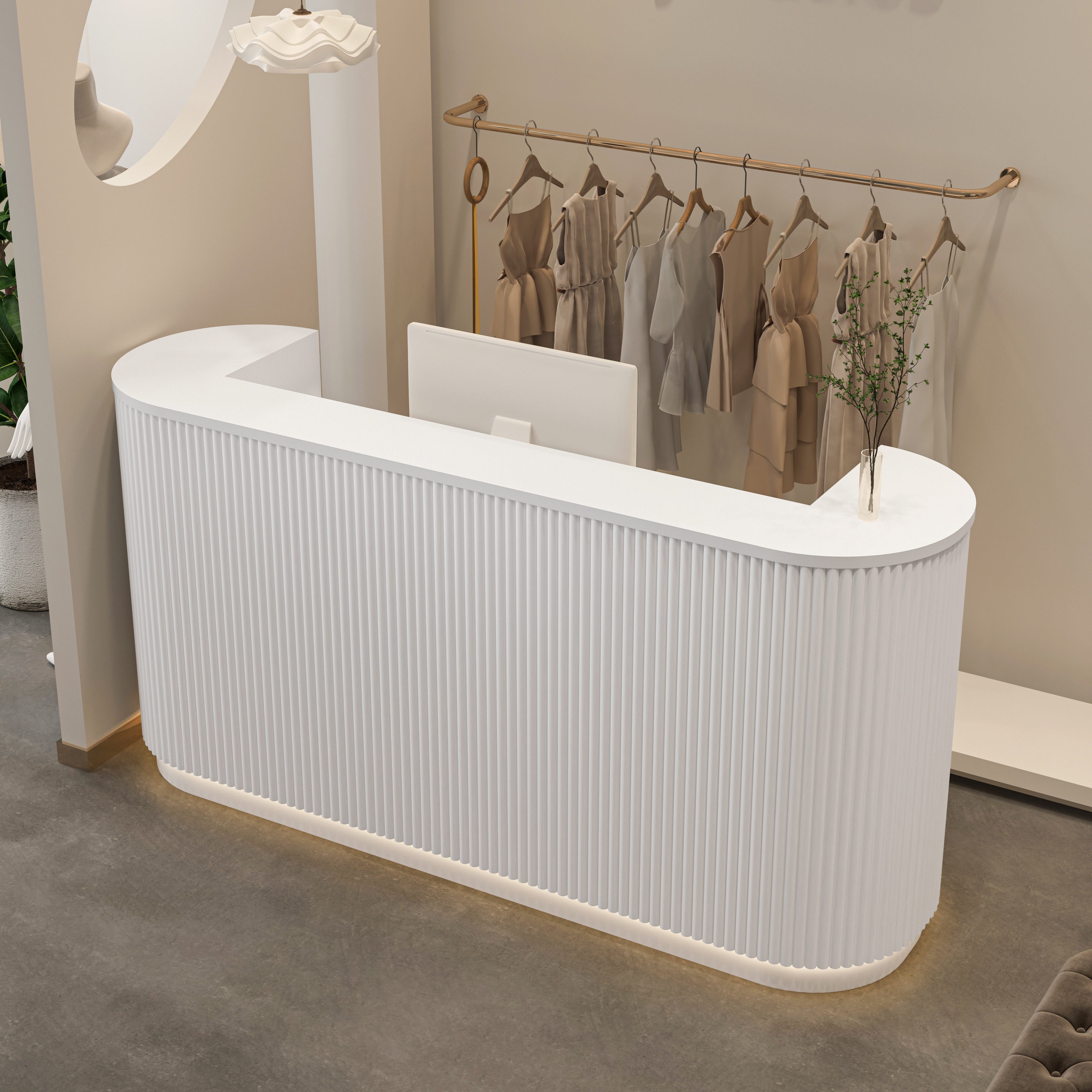 Luxury Modern Curved Reception Desk with LED Lighting for Retail, Salon & Café | ArvionFurn