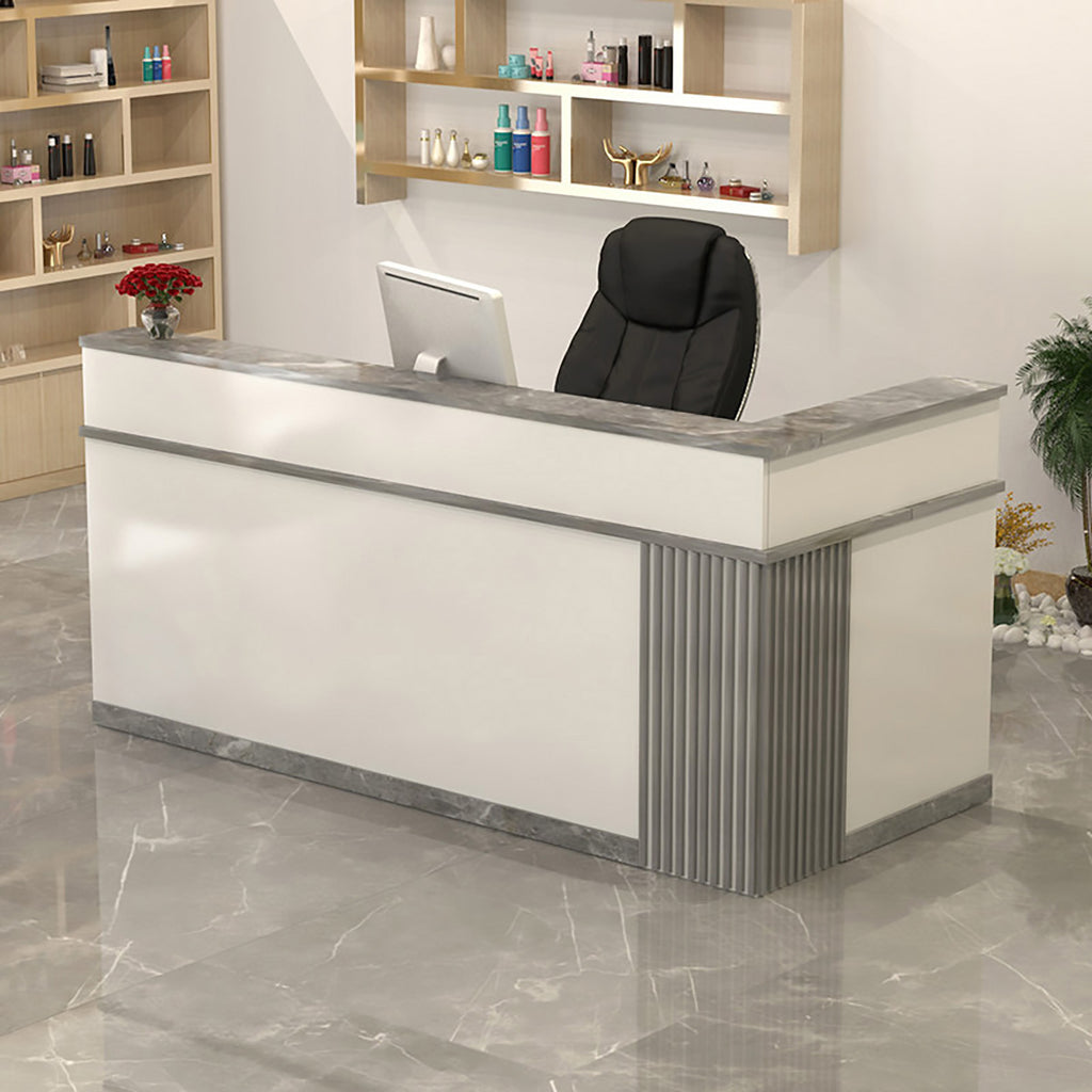 Modern L-Shaped Reception Desk with Storage for Retail, Salon & Café Reception Counter