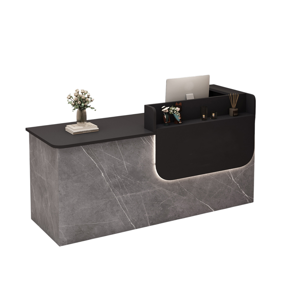Premium Reception Counter with Display Shelves and LED Lighting for Retail & Office