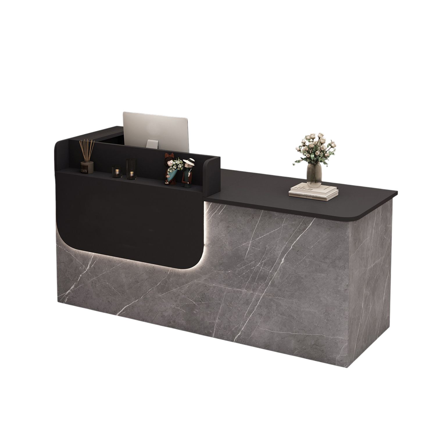 Premium Reception Counter with Display Shelves and LED Lighting for Retail & Office