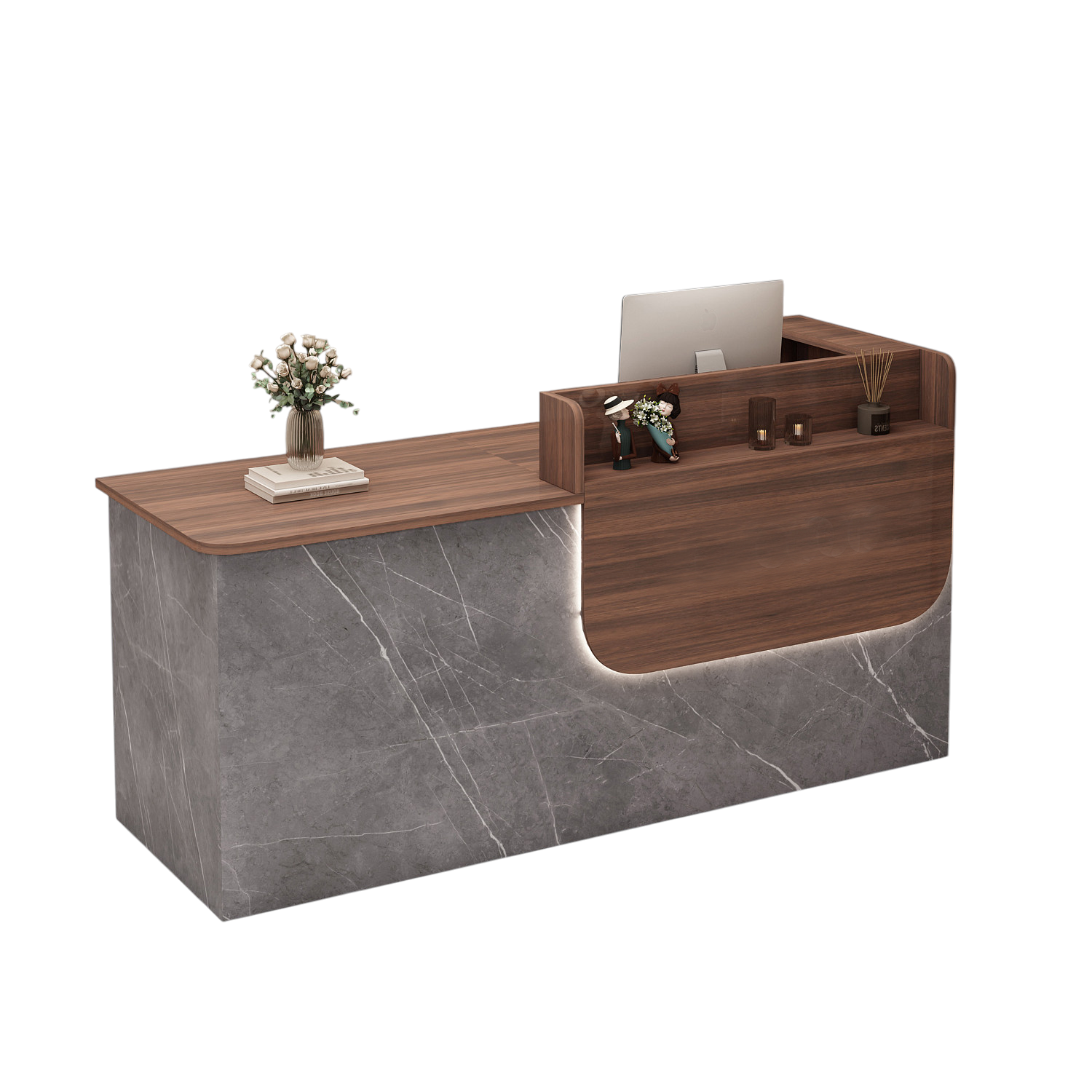 Premium Reception Counter with Display Shelves and LED Lighting for Retail & Office