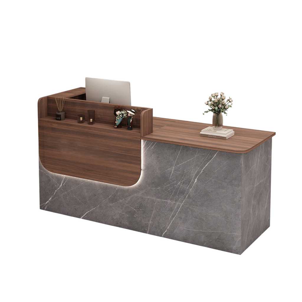 Premium Reception Counter with Display Shelves and LED Lighting for Retail & Office