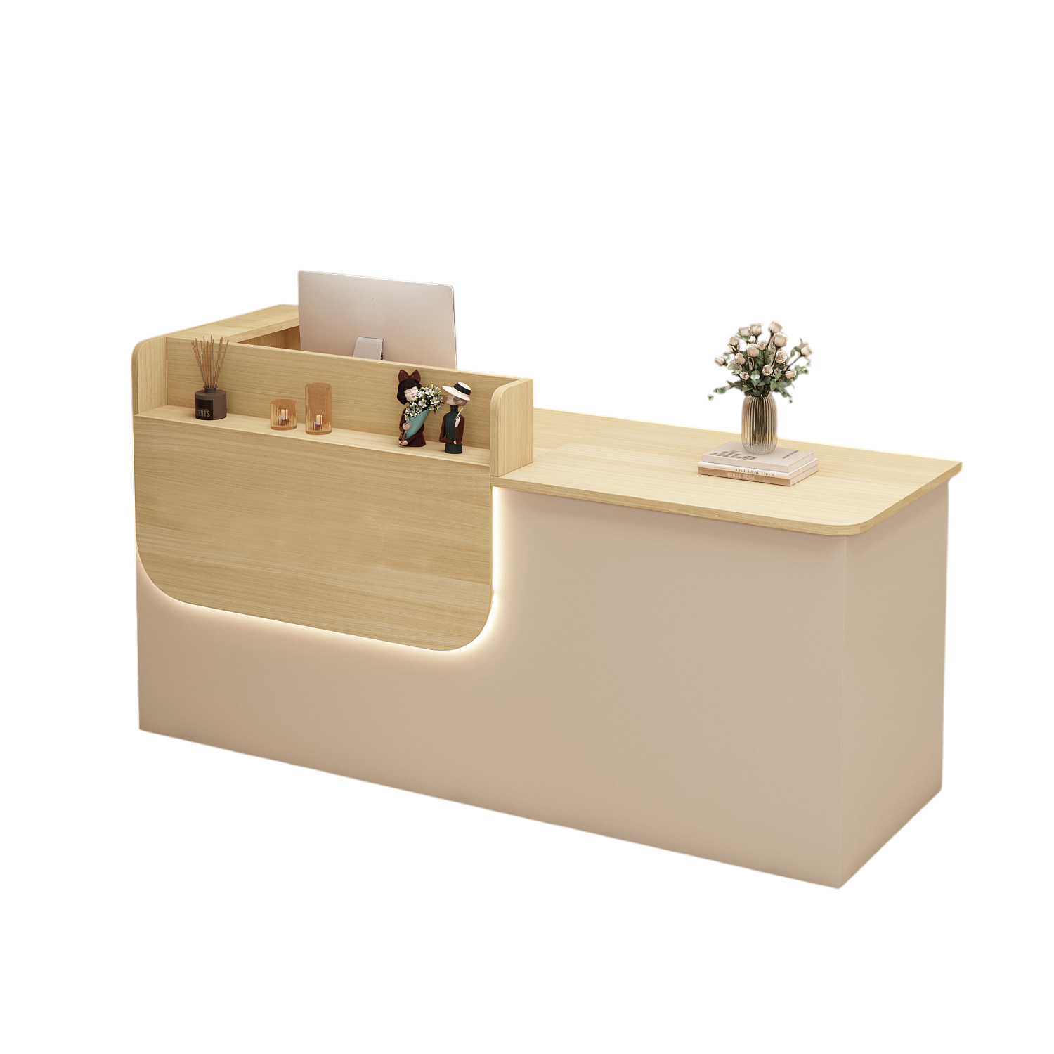 Premium Reception Counter with Display Shelves and LED Lighting for Retail & Office