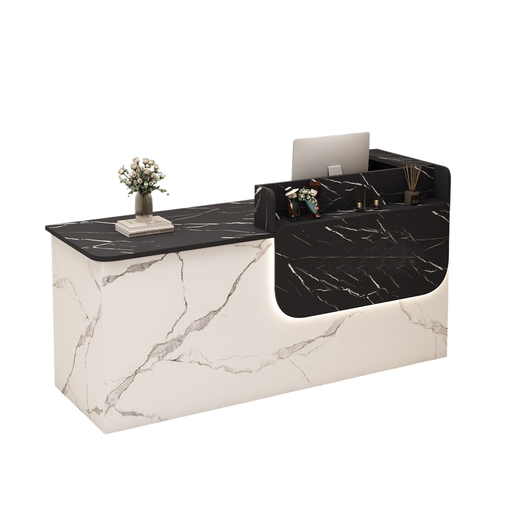 Premium Reception Counter with Display Shelves and LED Lighting for Retail & Office