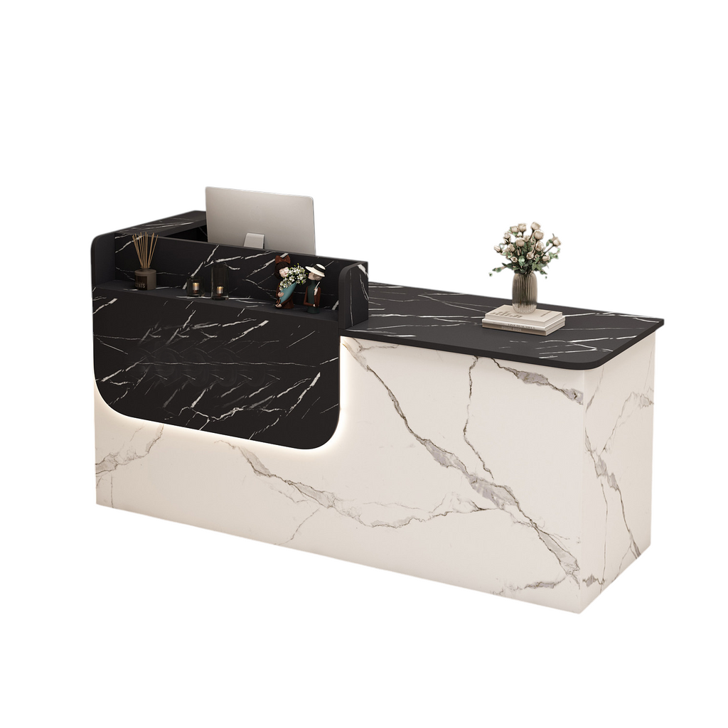 Premium Reception Counter with Display Shelves and LED Lighting for Retail & Office