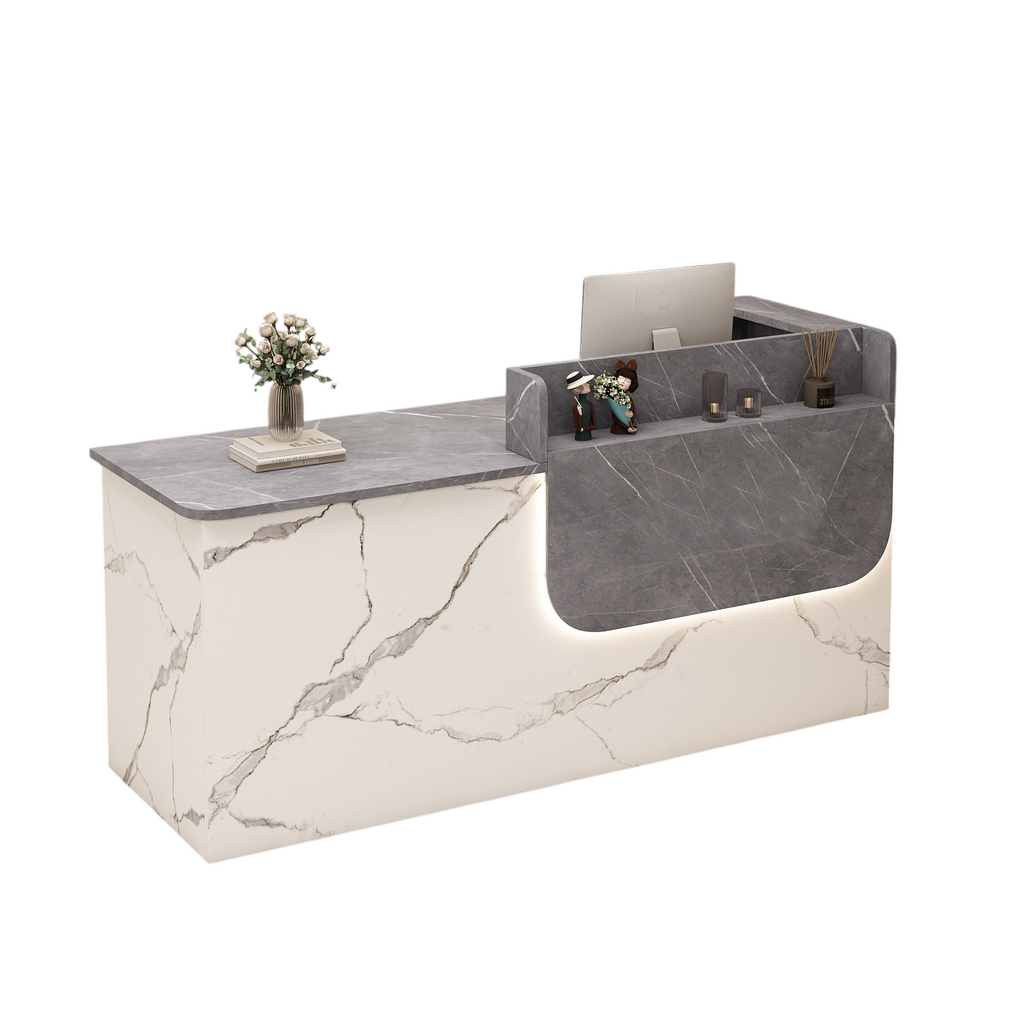 Premium Reception Counter with Display Shelves and LED Lighting for Retail & Office