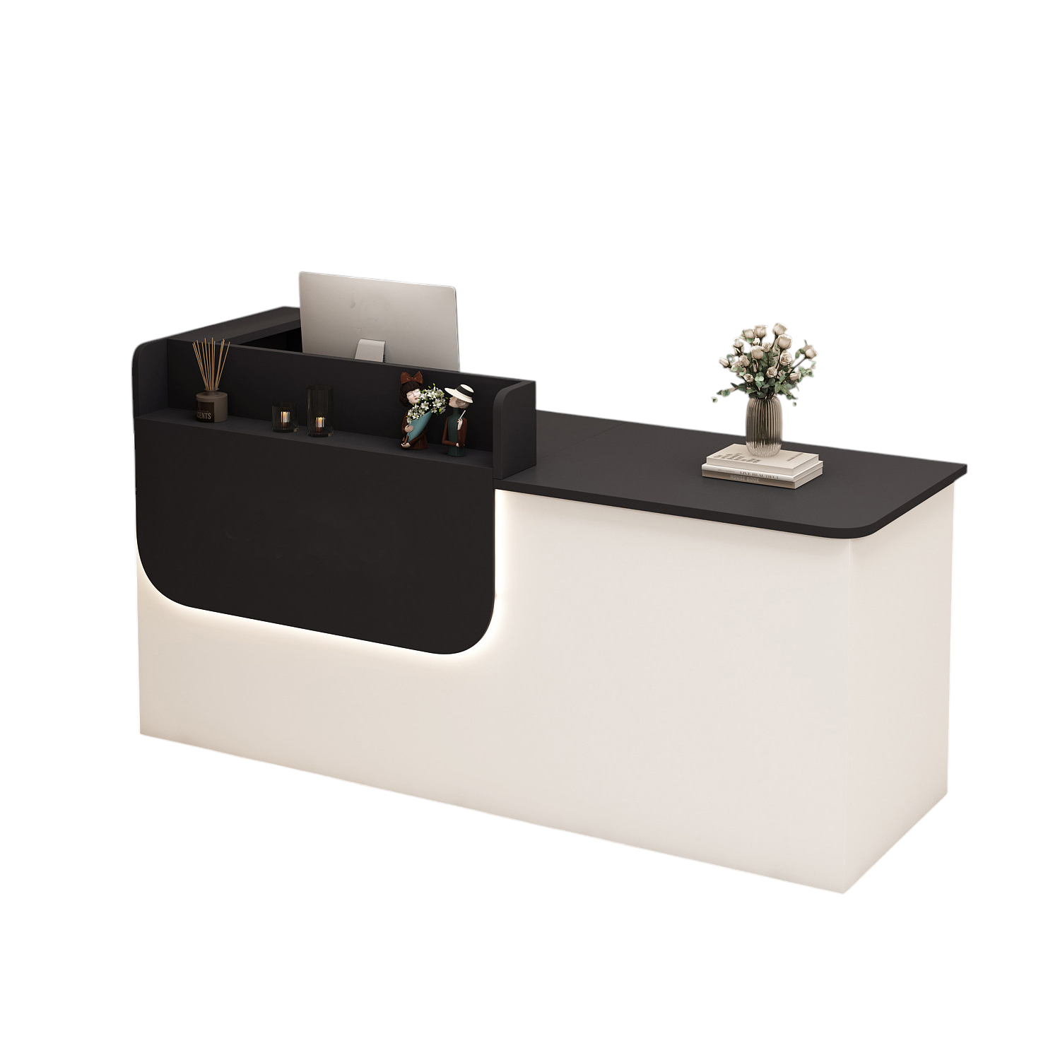 Premium Reception Counter with Display Shelves and LED Lighting for Retail & Office